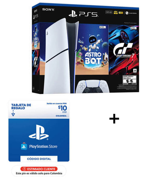 Combo Consola PS5 Digital Modelo Slim Bundle (Astro Bot - Gran Turismo 7) + Pin Virtual PlayStation $10USD