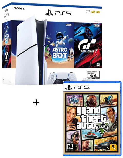 Combo Grand Theft Auto Five PS5 + Consola PS5 Estandar Modelo Slim Bundle (Astro Bot - Gran Turismo 7)