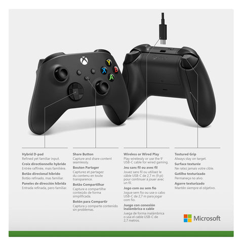 Control Inalámbrico XBOX + Cable USB-C Negro