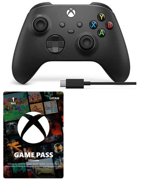 Combo XBOX, Control + Cable USB-C Negro + Game Pass Ultimate 1 mes