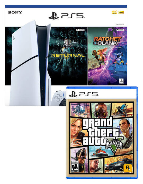 Combo Consola PS5 Estandar Modelo Slim Bundle (Ratchet & Clank-Returnal) + Grand Theft Auto Five PS5