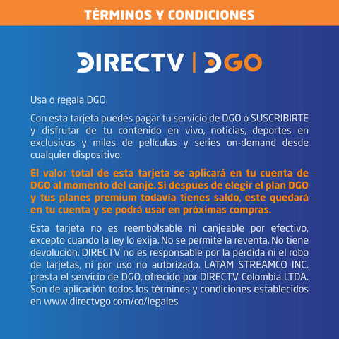 DIRECTV DGO $64.000